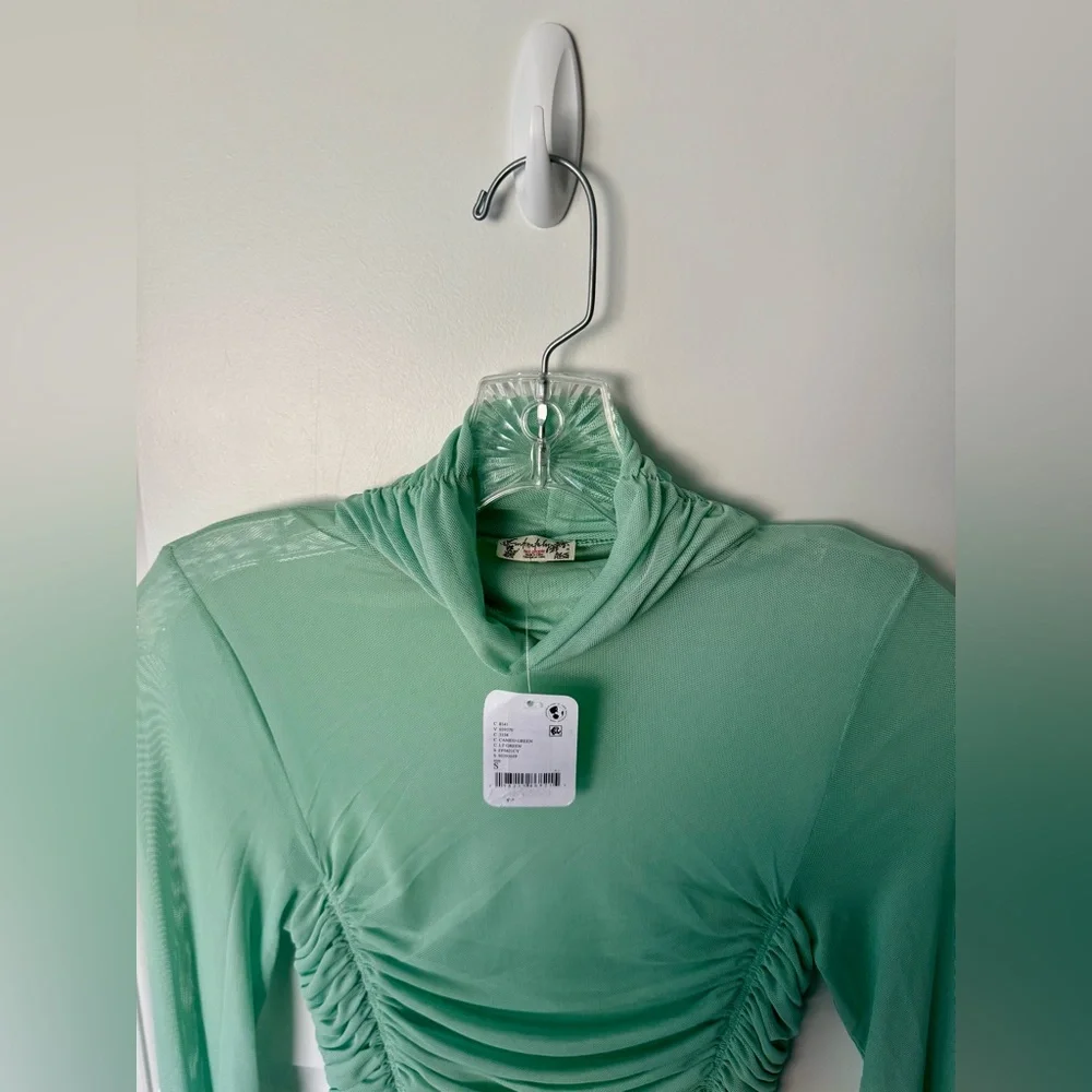 NWT Free People Intimately Under It All Ruched Mesh Turtleneck Bodysuit